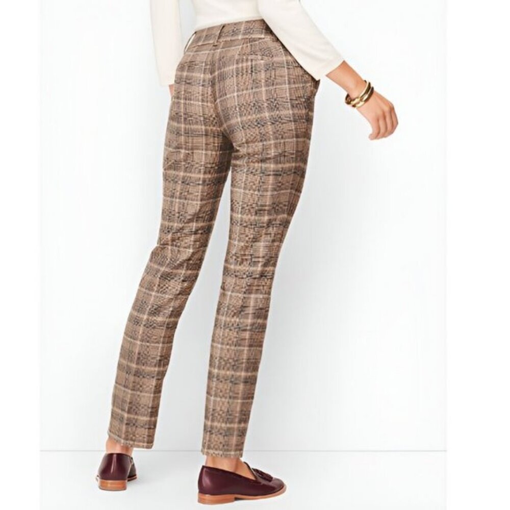 NWT Talbots Neutral Tan Red Black Glen Plaid Flannel Luxe Wool Blend Pants 16 P - Picture 2 of 5